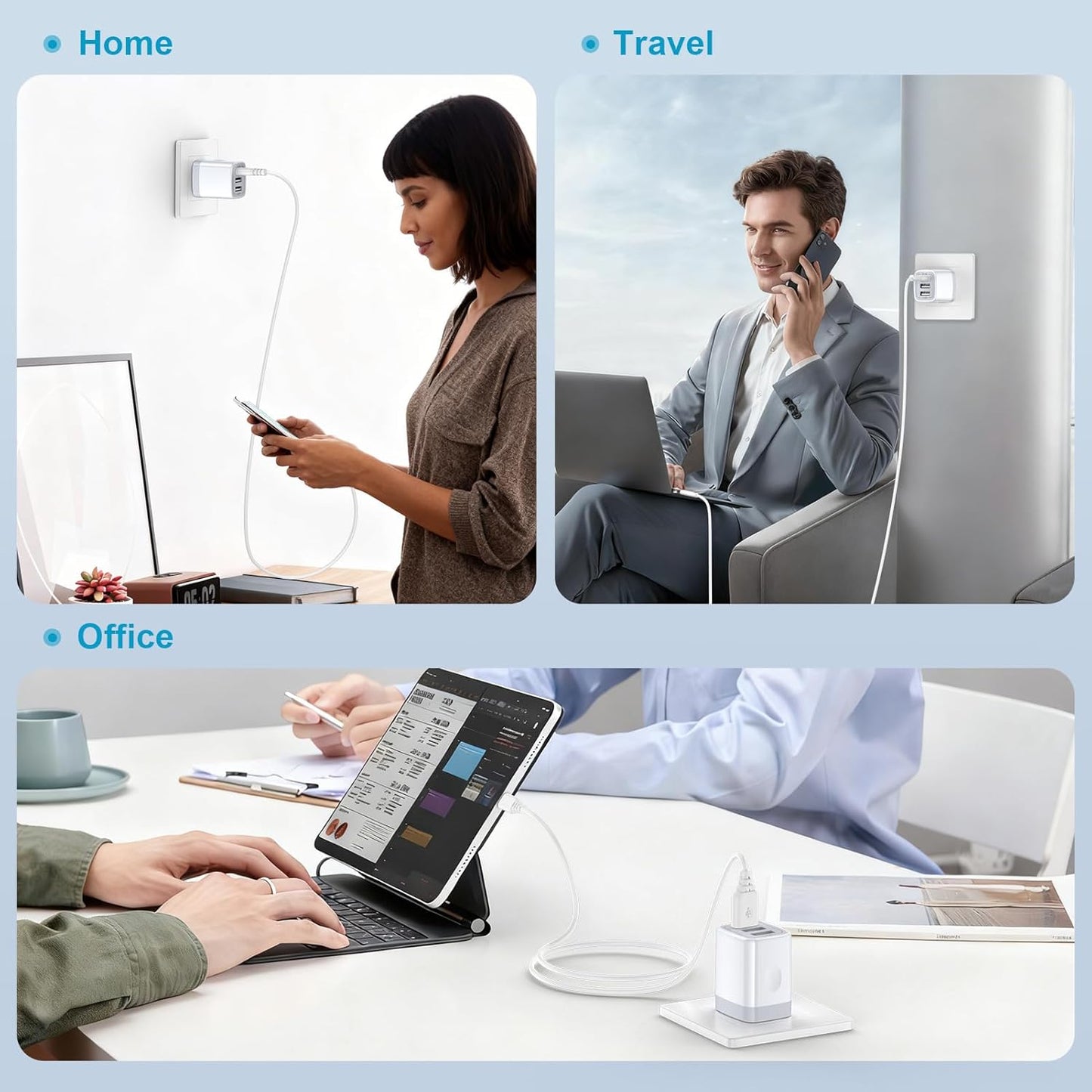 USB Wall Charger, 2Pack Wall Plug 3-Port USB Charging Station 3.1A Power Adapter Multi Port Quick Charger Block Cube for Iphone 17 16 15 14 13 12 11 Pro XS MAX 8 Ipad Samsung Galaxy S25 S24 S23
