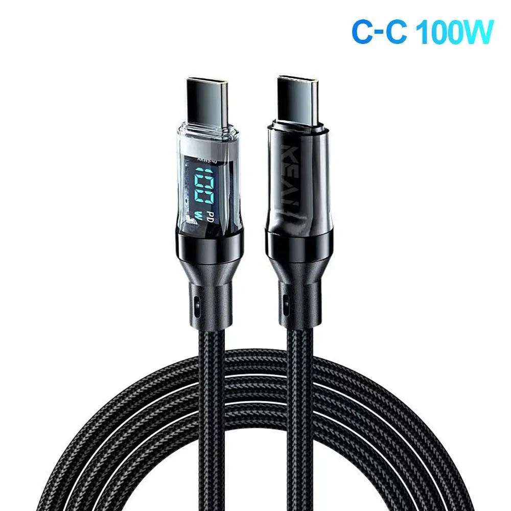 100W PD Fast Charging Type-C Phone Data Cable, Intelligent Digital Display Charging Cable, Wear-Resistant Nylon Braided Durable Data Cable for Iphone 15 & Android #GLOBAL PICKS