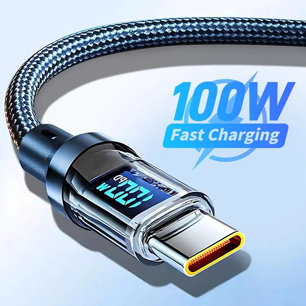100W PD Fast Charging Type-C Phone Data Cable, Intelligent Digital Display Charging Cable, Wear-Resistant Nylon Braided Durable Data Cable for Iphone 15 & Android #GLOBAL PICKS