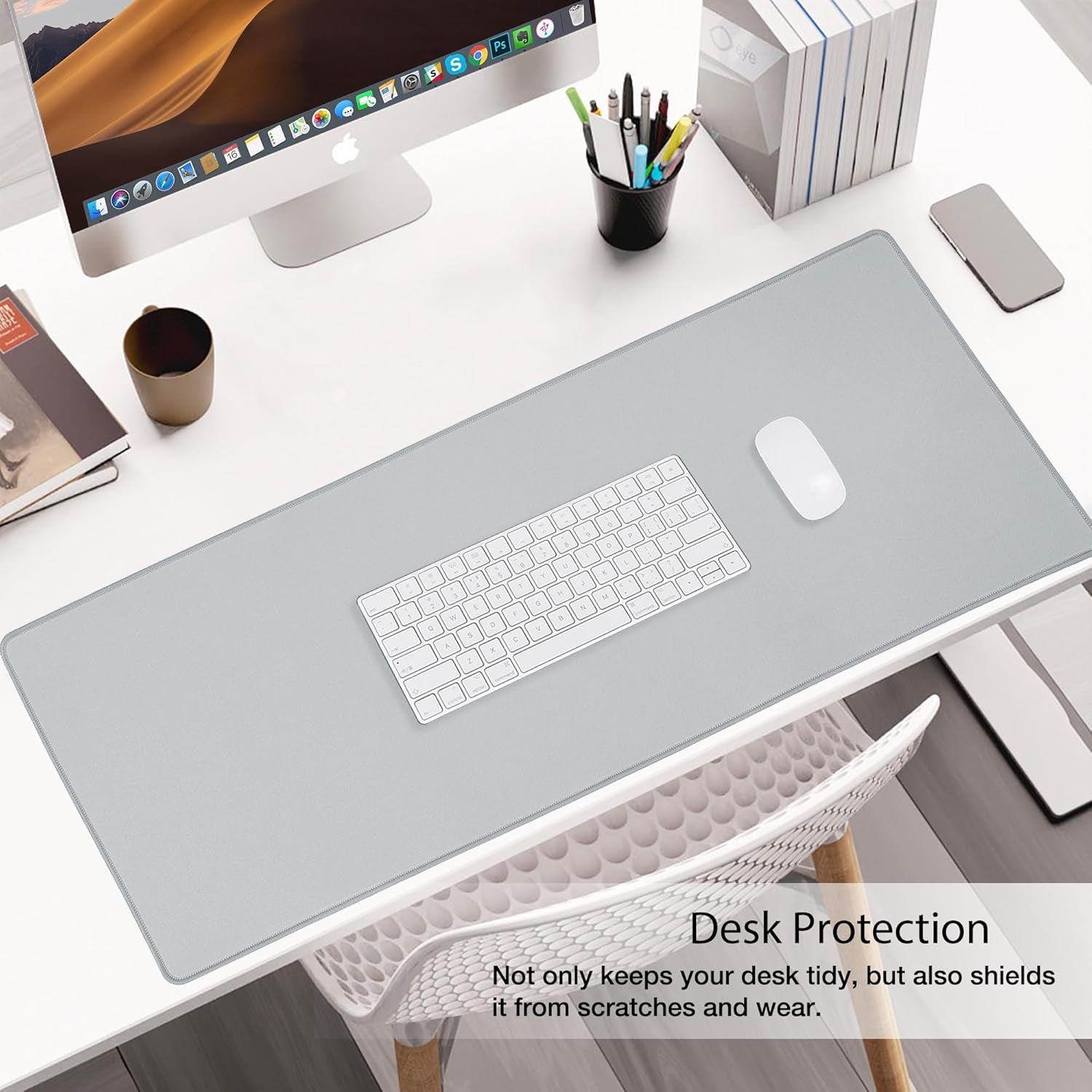 Waterproof Mouse Pad with Durable Stitched Edge, Gaming Keyboard, Non-Slip Rubber Base Mouse Mat, Extended Desk Pad for Gamer, Office& Home, Gray Mousepad 3Xl(35.43"X15.74"X0.12")