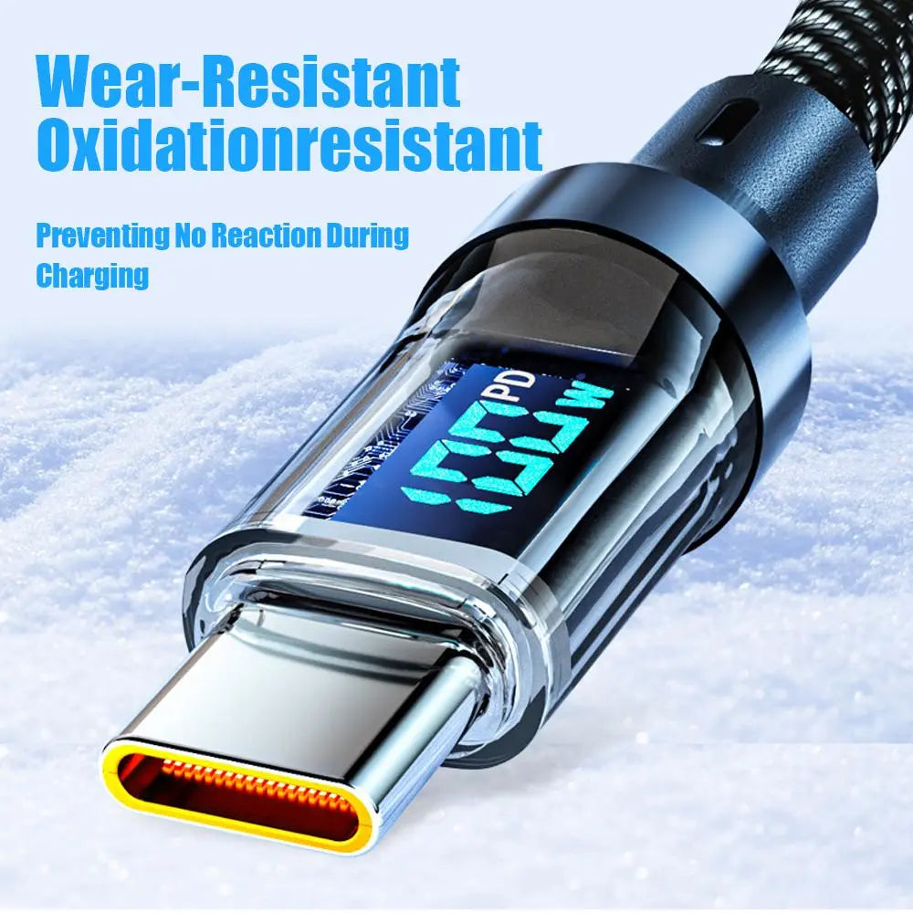 100W PD Fast Charging Type-C Phone Data Cable, Intelligent Digital Display Charging Cable, Wear-Resistant Nylon Braided Durable Data Cable for Iphone 15 & Android #GLOBAL PICKS